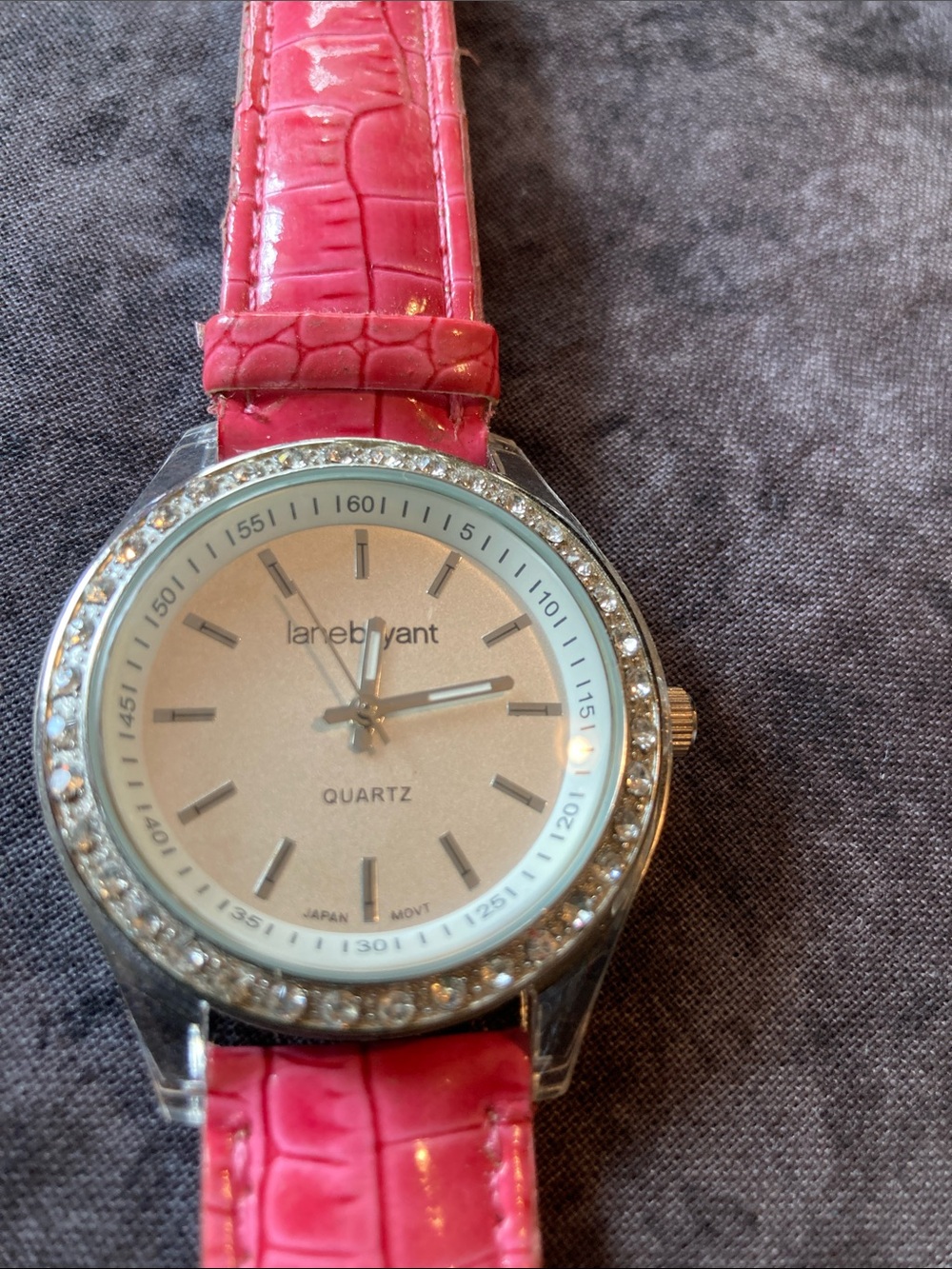 Lane Bryant Hot Pink Crystal-Trim Women's Quartz Watch keeps perfect time